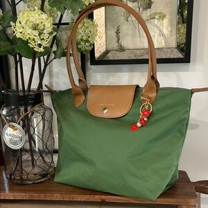 Green Nylon Tote with Tan Trim by Longchamp